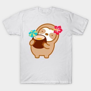 Cute Tropical Coconut Drink Sloth T-Shirt